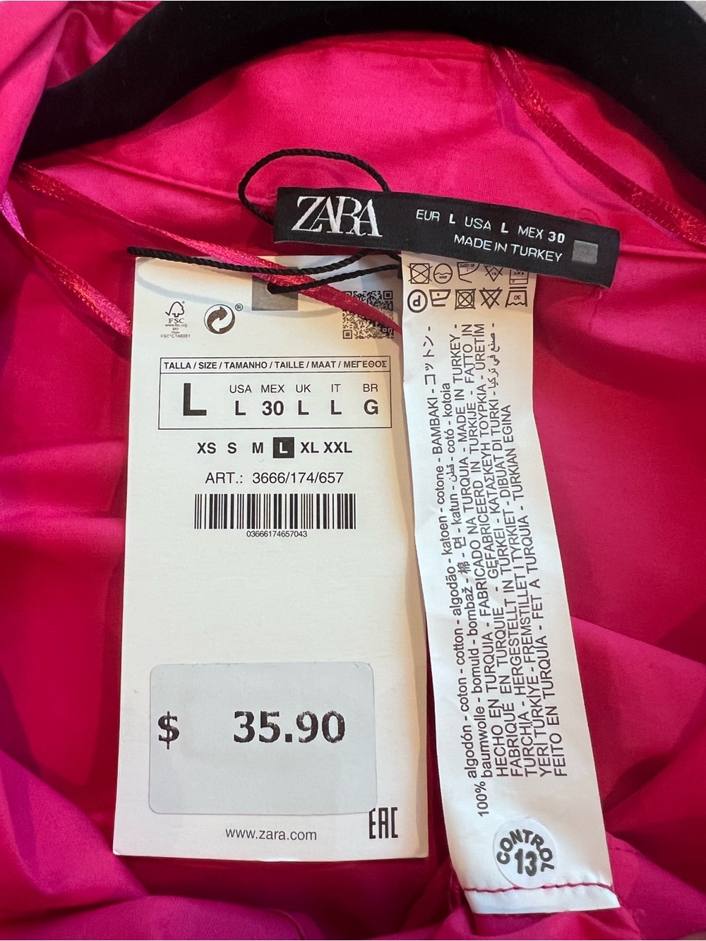 ZARA Bright Fuchsia Button Down Shirt